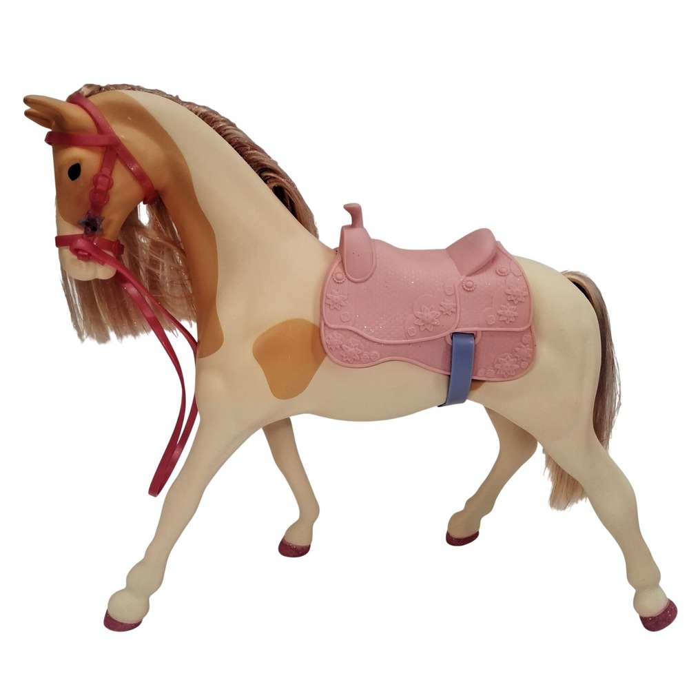 Battat Glitter Girls Horse "Silver" 14" Removable Pink Saddle Sparkly Reins